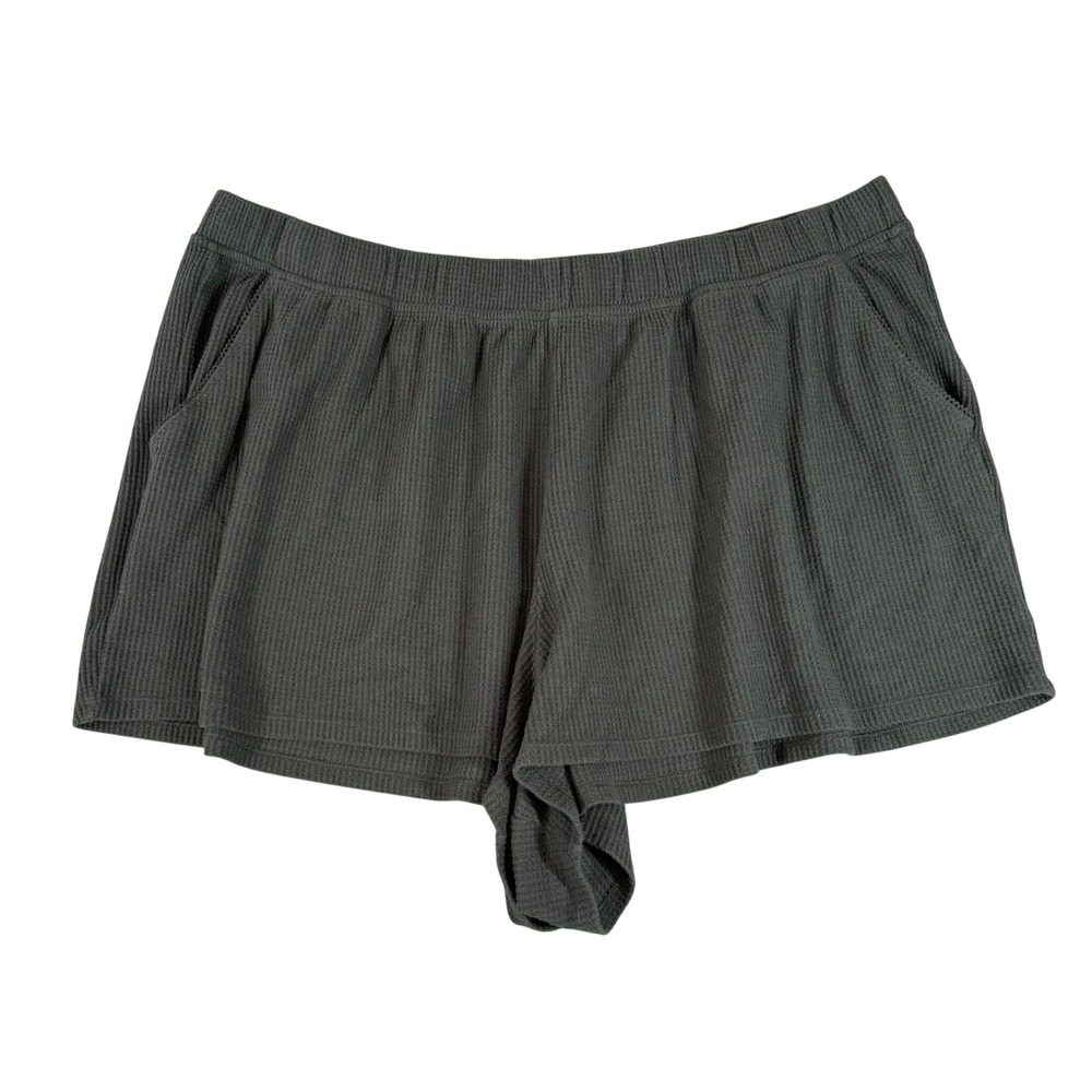Aerie Waffle Knit Lounge Shorts Charcoal Gray XXL G4W517SD Lace Trim Pockets